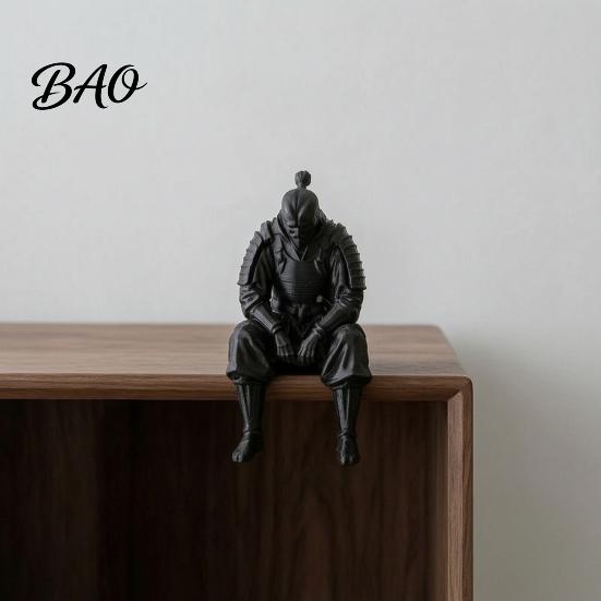 Small Decorative Items for Shelves 3D Printed Contemplative Warrior Figurine, Seated Edge Sitting Statue, Retro Style Room Decor Desktop Ornament Home