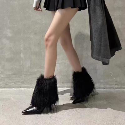 Chaussures d'automne et d'hiver, bottes en fourrure confortables, grandes tailles, bottes chaudes à talons hauts et pointus pour femmes