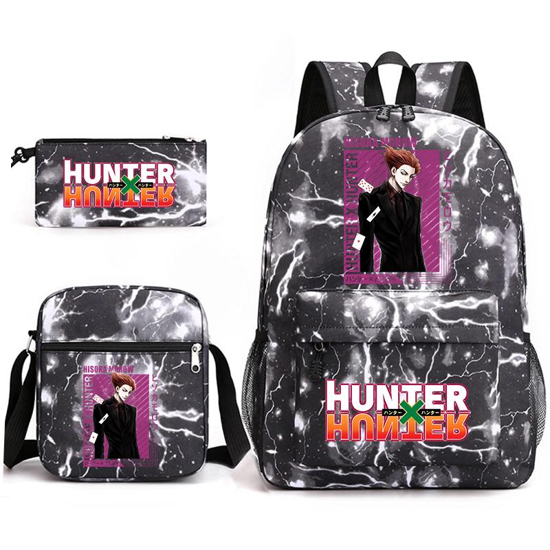 Hunter X Hunter Anime Print Student Backpack Casual Daypack for Boys Girls with Pencil Case 3 Piece Set