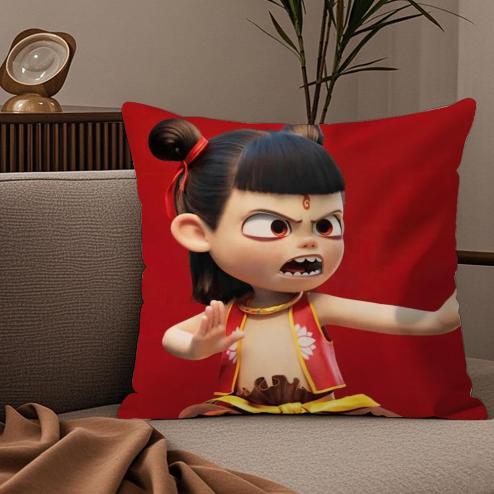 Famous Movie NNezha Cushion Cover Plush Fabric Soft DoubleSided Printed Sofa Warm Winter Home Child Gift Pillow Case