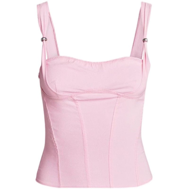 

Iamgia Fashion Street Sexy Barbie Pink Elastic Metal Buckle Patchwork Inner Suspender Midriff-Baring Camisole Barbie powder S