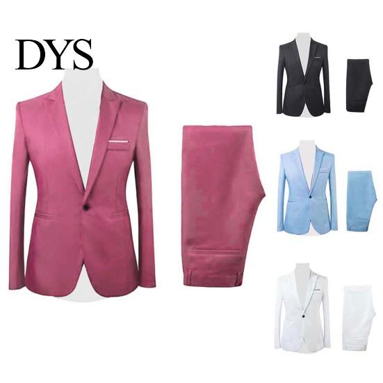2 Pezzi/Set Uomo Formale Business Festa Tinta Unita Manica Lunga Blazer Abito Pantaloni