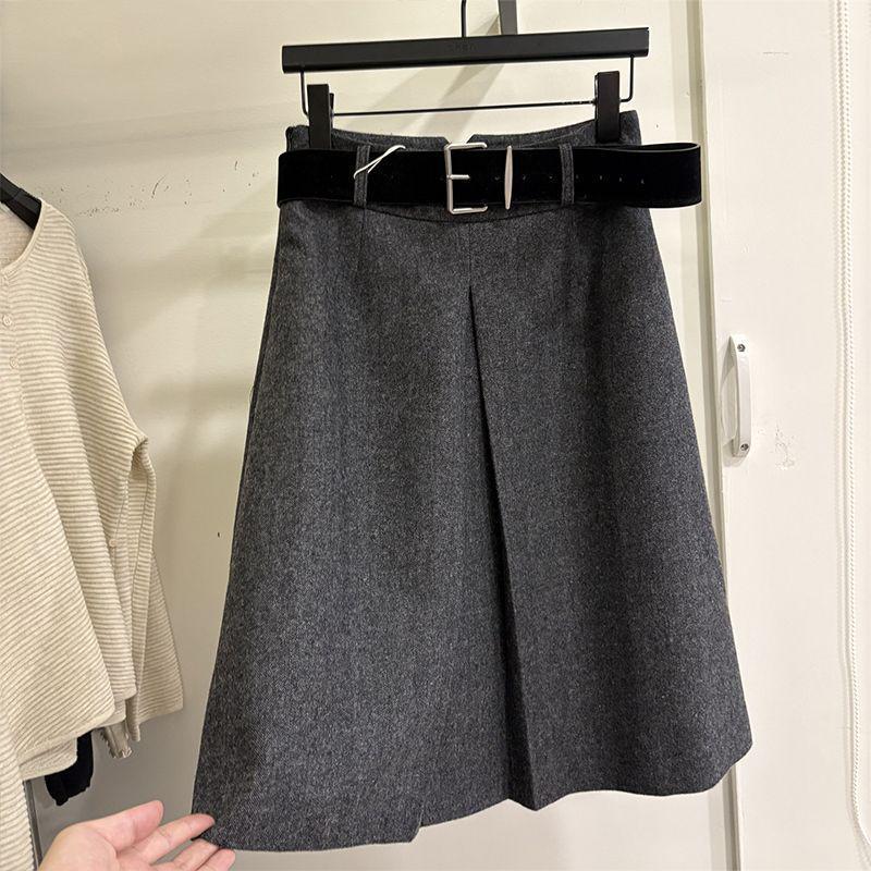 2025 Korean High-Waisted Woolen Slimming Skirt - Elegant Mid-Length for Autumn/Winter