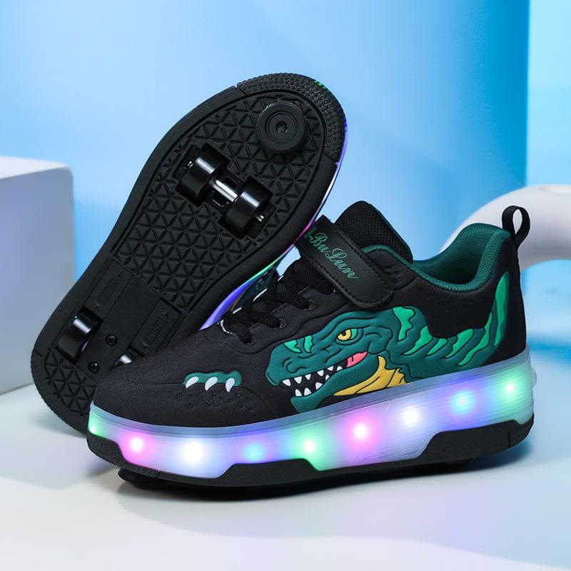 Manufacturer 2025 New Runaway Shoes Boys Teenagers Students Children Luminous Shoelaces Wheels Pulley