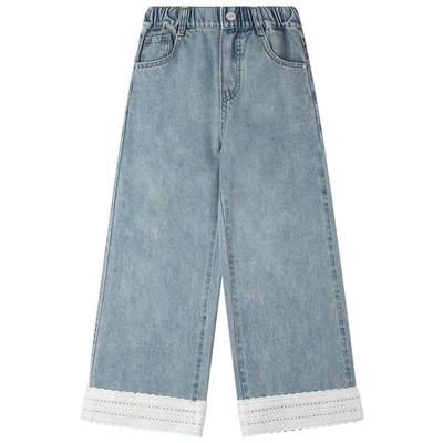 Girls' Retro Lace-Trim Denim Jeans