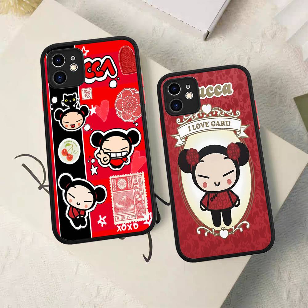 Popular Animation P-Pucca For IPhone 15 16 Pro Max 11 12 13 14 XS XR X Plus 16E Matte Translucent Phone Cover