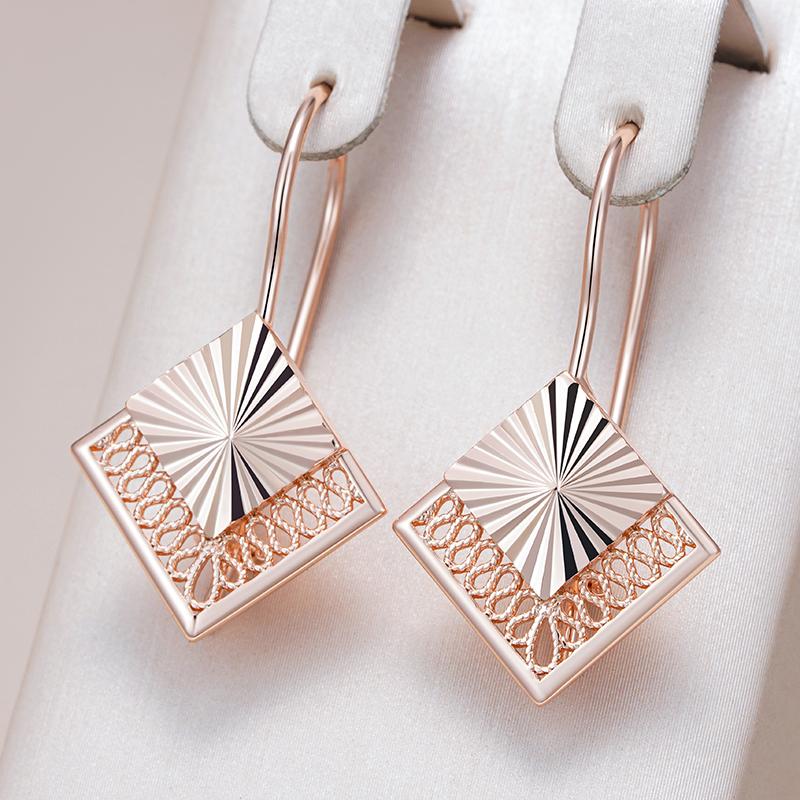 Unusual  Rose Gold Color Long Drop Earrings For Women Geometric Hollow Flower Accessories Daily Vintage Jewelry