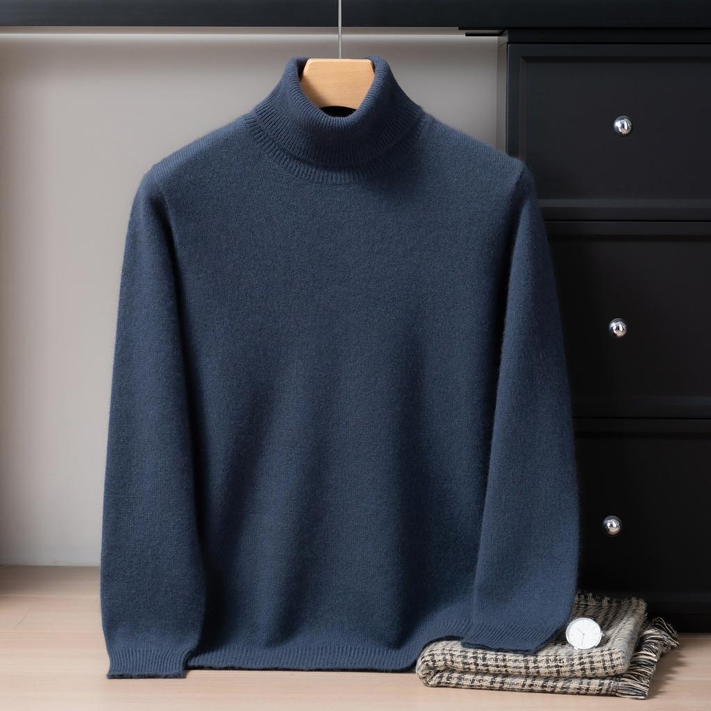 2025 new pure cashmere shirt men's high lapel thickened sweater solid color versatile cashmere knitting