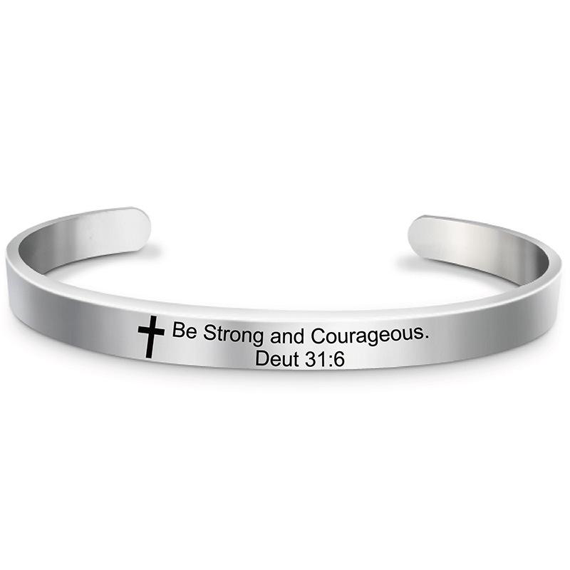 Classic Cross Bible Verse Stainless Steel Cuff Bracelet Bangle Christian Scripture Psalm Bangles For Women Men Jewelry