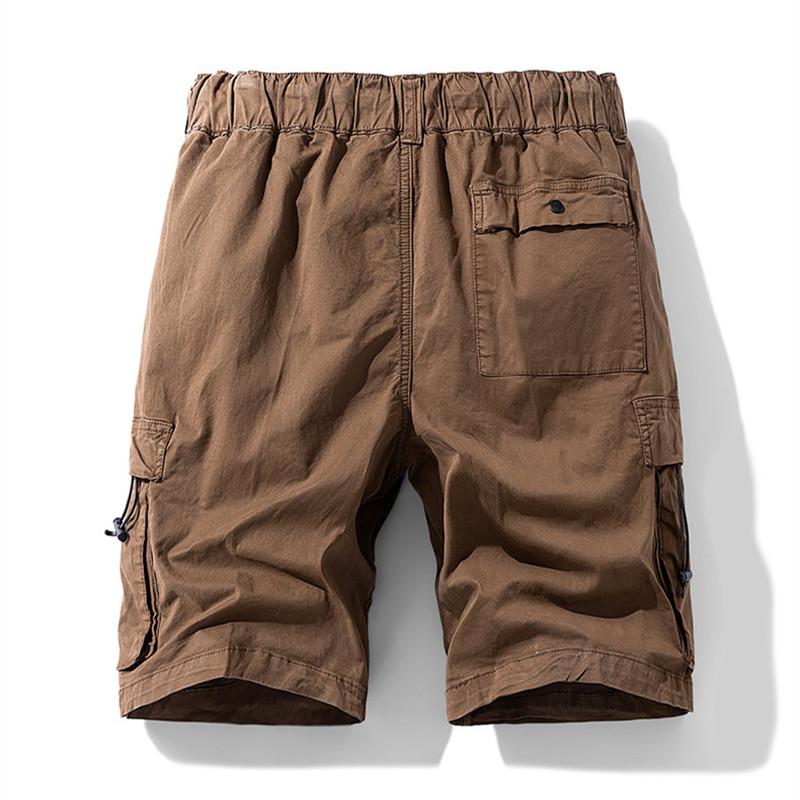 Herren Baumwolle Atmungsaktiv Cargo-Shorts Elastischer Bund Kordelzug Mehrere Taschen Knielang Lässig Arbeitsshorts