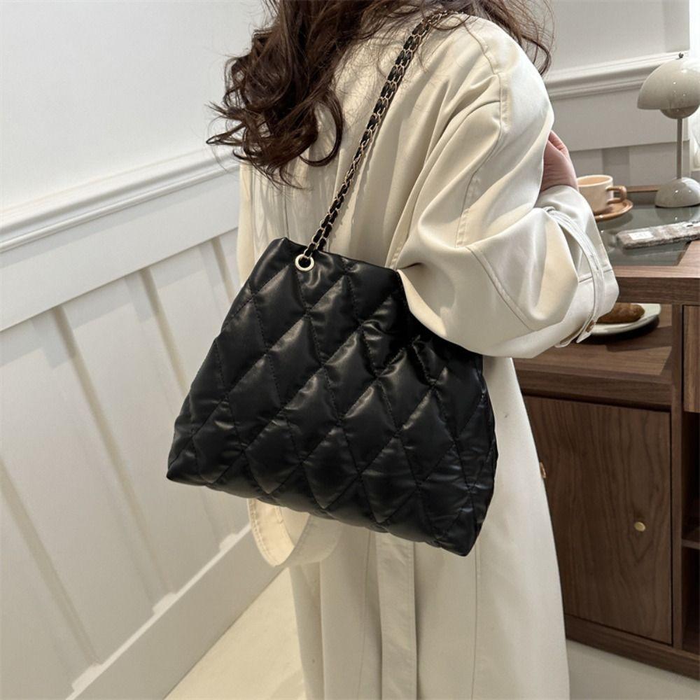 PU Δερμάτινη καρό καπιτονέ γυναικεία τσάντα ώμου με padding down Light casual Chain τσάντα χιαστί Τσάντα χειρός με μεγάλο κουβά