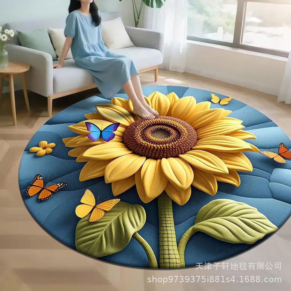 3D Sunflower Flower Carpet Round Floor Mat for Bedroom Living Room Kitchen SofaCarpet Floor Mat