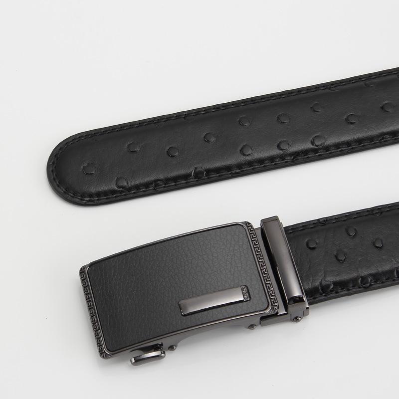 

Мужской ремень из натуральной коровьей кожи с узором под страуса, автоматическая пряжка, деловой и повседневный, второй слой коровьей кожи, мужской пояс 110-130CM