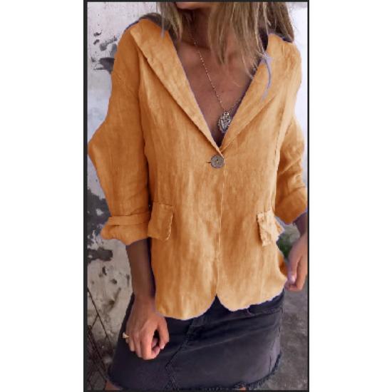 GMXIA Wiosna Rozmiar Plus Luźny Jednolity Kolor Zapinana na Guziki Kołnierz Garniturowy Bawełna Len Mała Marynarka Garniturowa Kobieta