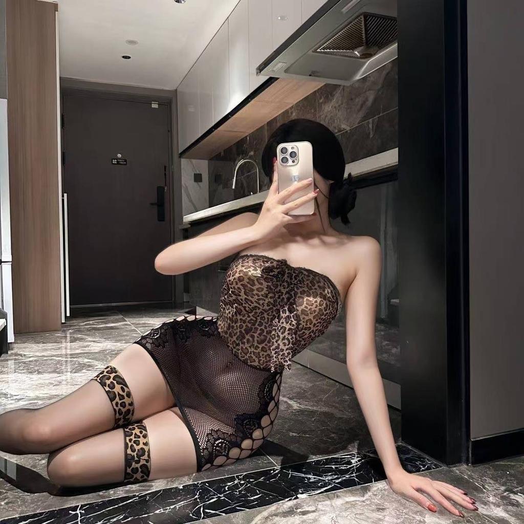 Large size erotic underwear hollow chest leopard print skirt passion free hot girl sexy uniform large scale midnight temptation