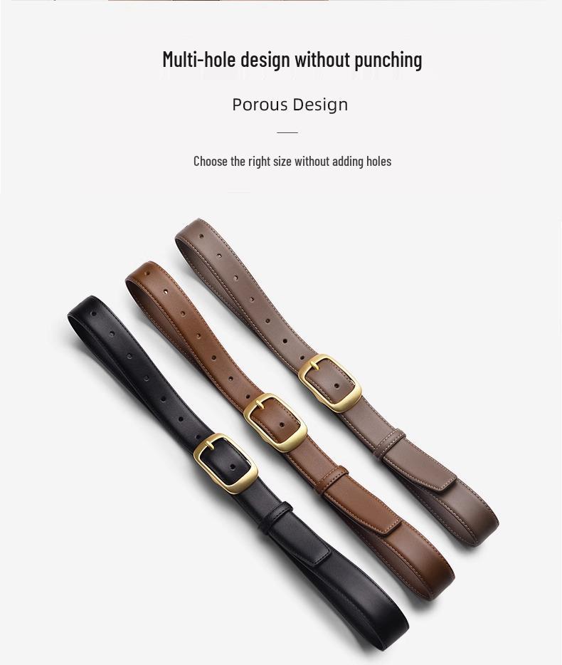 Women's Genuine Leather Versatile Black & Brown Decorative Belt for Jeans