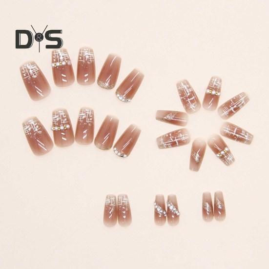 24Pcs Faux Pearl Fake Nails with Reinforcement Glue DIY Art Design False Nails Wearable Press-on Manicure Stylish Artificial Nails