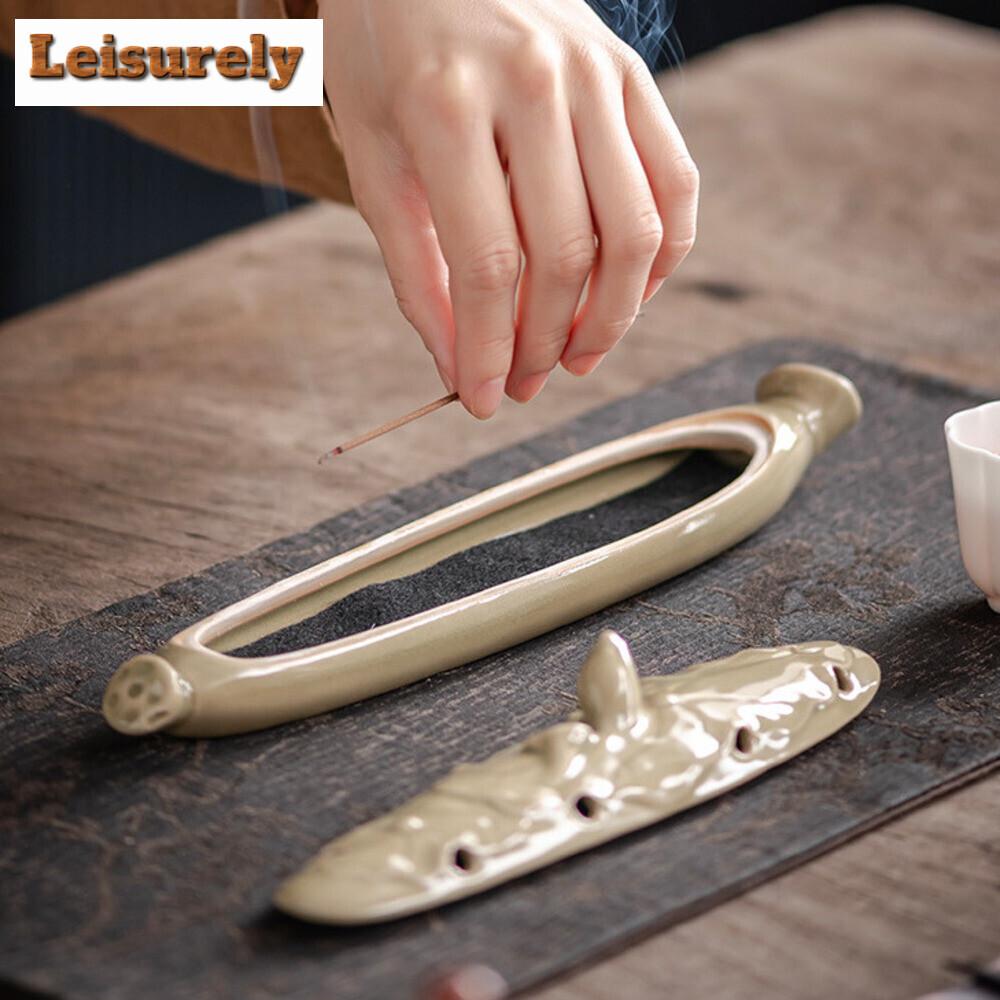 Lotusblatt Räucherbox Linienräucherstäbchenhalter Keramik Räuchereinsatz Haushalt Aromatherapie Ofen Schreibtisch Dekoration Zubehör