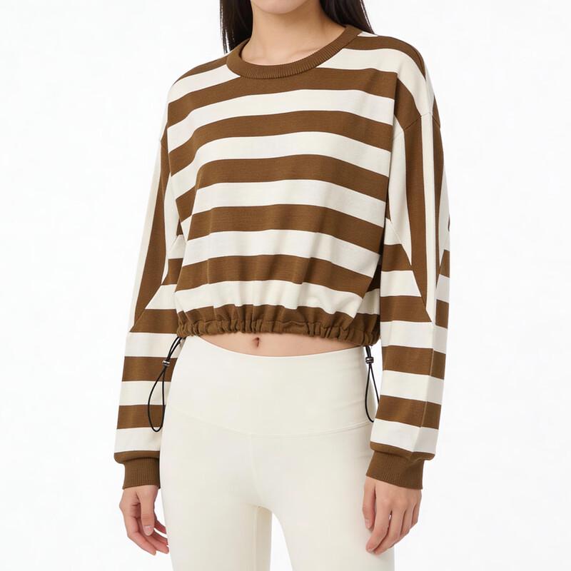 Women s Striped Round Neck Wool Blend Sweater L
