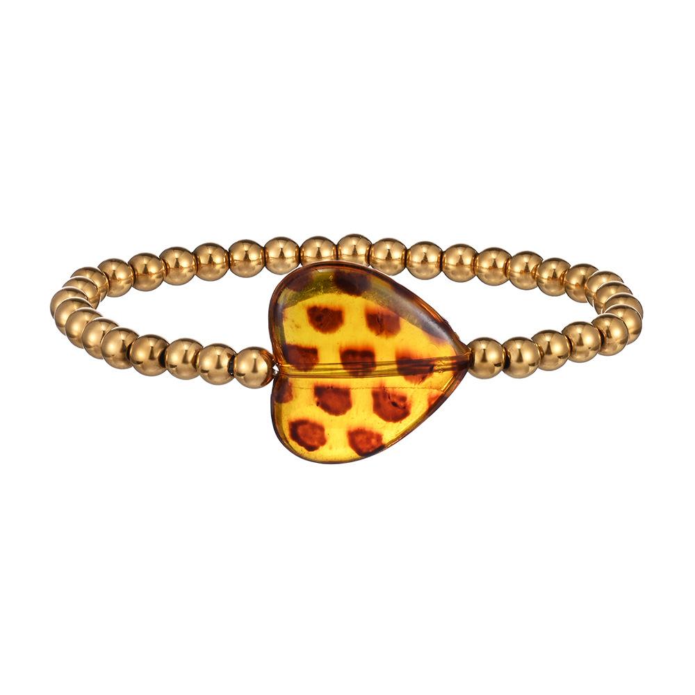 Hot Sale Amber Leopard Print Bead Stretch Bracelet Stainless Steel Waterproof Non-Fading Bracelet