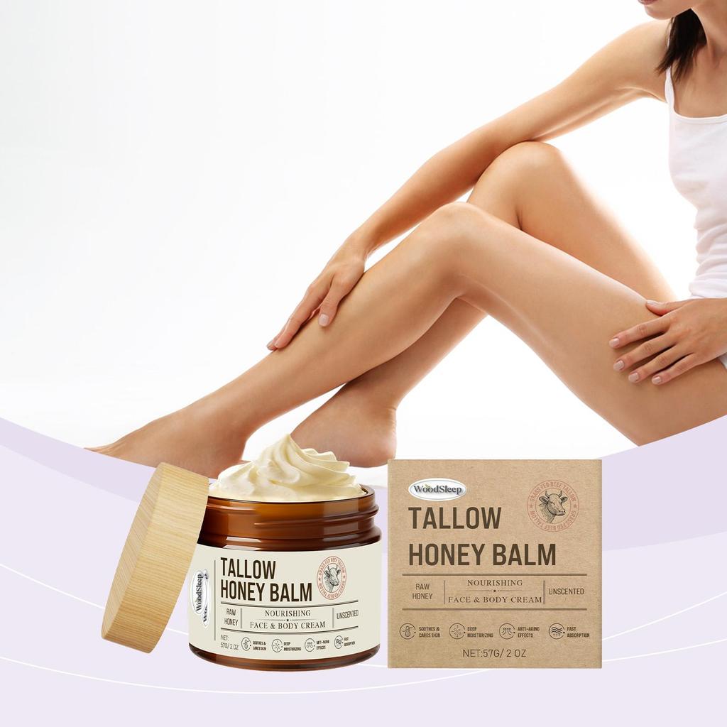 Woodsleep Natural Tallow Honey Balm Deep Moisturizing Soothing Repair Dry Sensitive Skin Non Greasy Facial Body Daily Care 57g