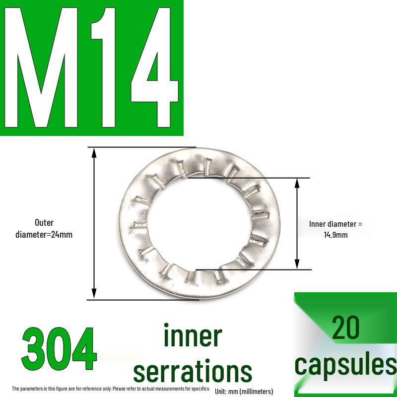 304 Stainless Steel External & Internal Tooth Lock Washer, Anti-Slip, Anti-Loosening, Size M6-M30