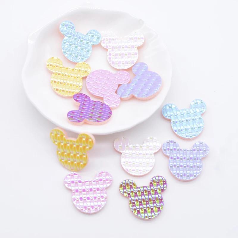 

50 шт. 24*20 мм аппликации в виде мышиной головы из ПУ кожи для шляп, одежды, пришивные нашивки, сделай сам, детские головные уборы, заколки-клипсы, декор в виде банта, аксессуары разноцветный