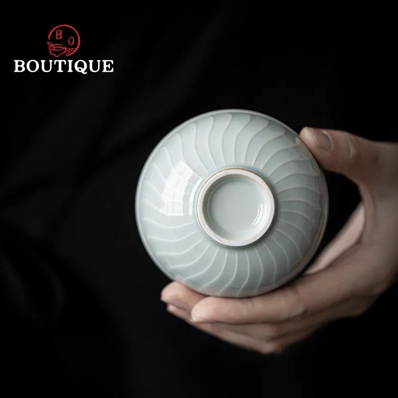 100ml Handmade Embossed Teacups Lotus Petal Retro Ceramic Master Cup Kung Fu Tea Set Single Cup Household Ceramic Tea Items