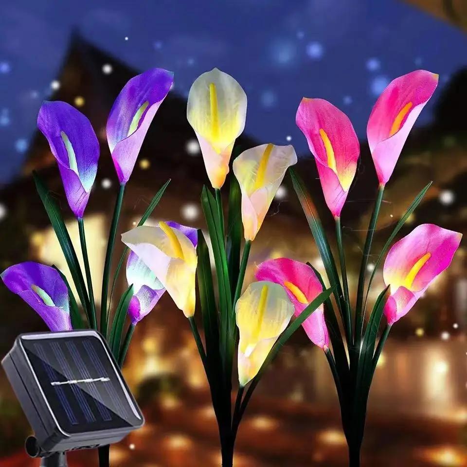 1PC 4 Heads Calla Lily Solar Pile Light, Solar Garden Light, Outdoor Waterproof Terrace Porch Backyard Garden Passage Decoration