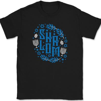 Shalom T-Shirt Mens Womens Tees Top Sabbath Judaism Hebrew Jewish Holiday Menorah Hanukkah Tee