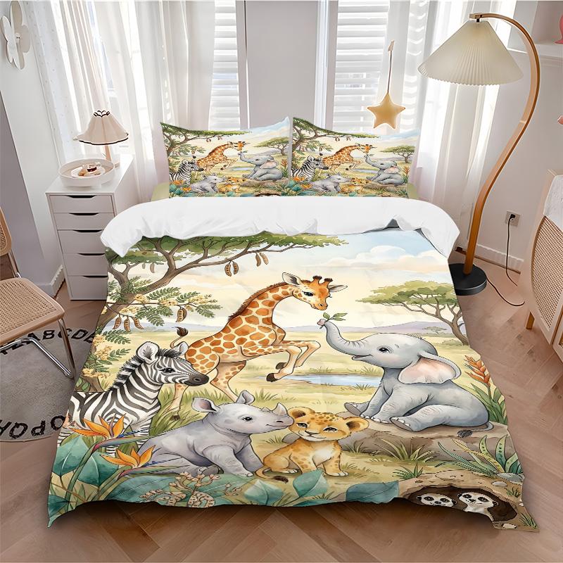 Safari Friends Wild Print 3Pcs Bedding Setduvet Cover With 2 Bedropillowcase Home Birthday Gift