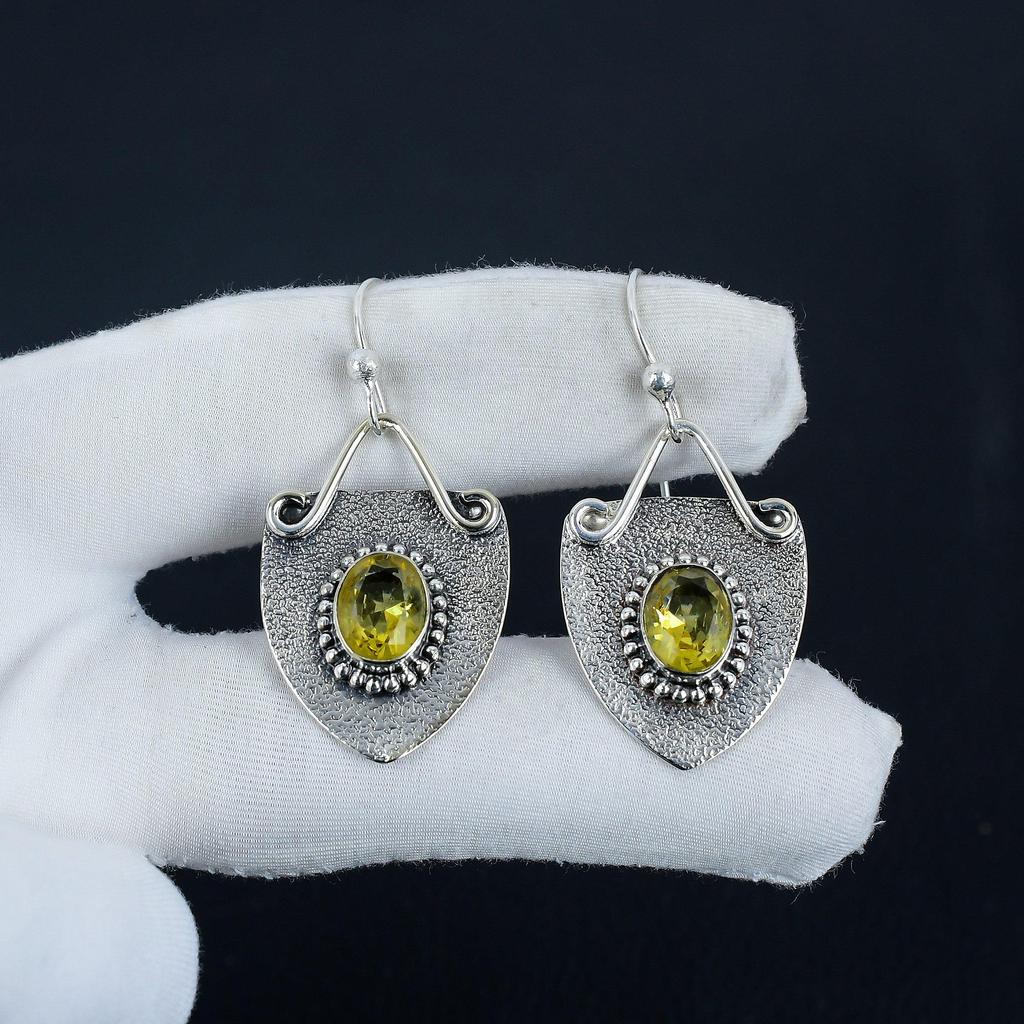 Wunderschöne Citrin Edelstein Ohrringe, 925 Sterlingsilber Ohrring, Handgefertigter Boho Silber Schmuck Hängeohrringe, Thanksgiving Geschenk