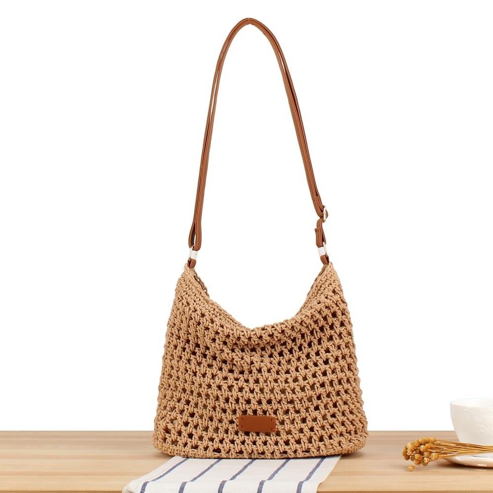 Fashion Large Capacity Shoulder Bag Hollow Out Bucket Shape Straw Bag Solid Women's Bag