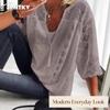 JPNTKY Women's Fashion Casual Solid Color Print Short Sleeve V Neck Blouses & Shirts