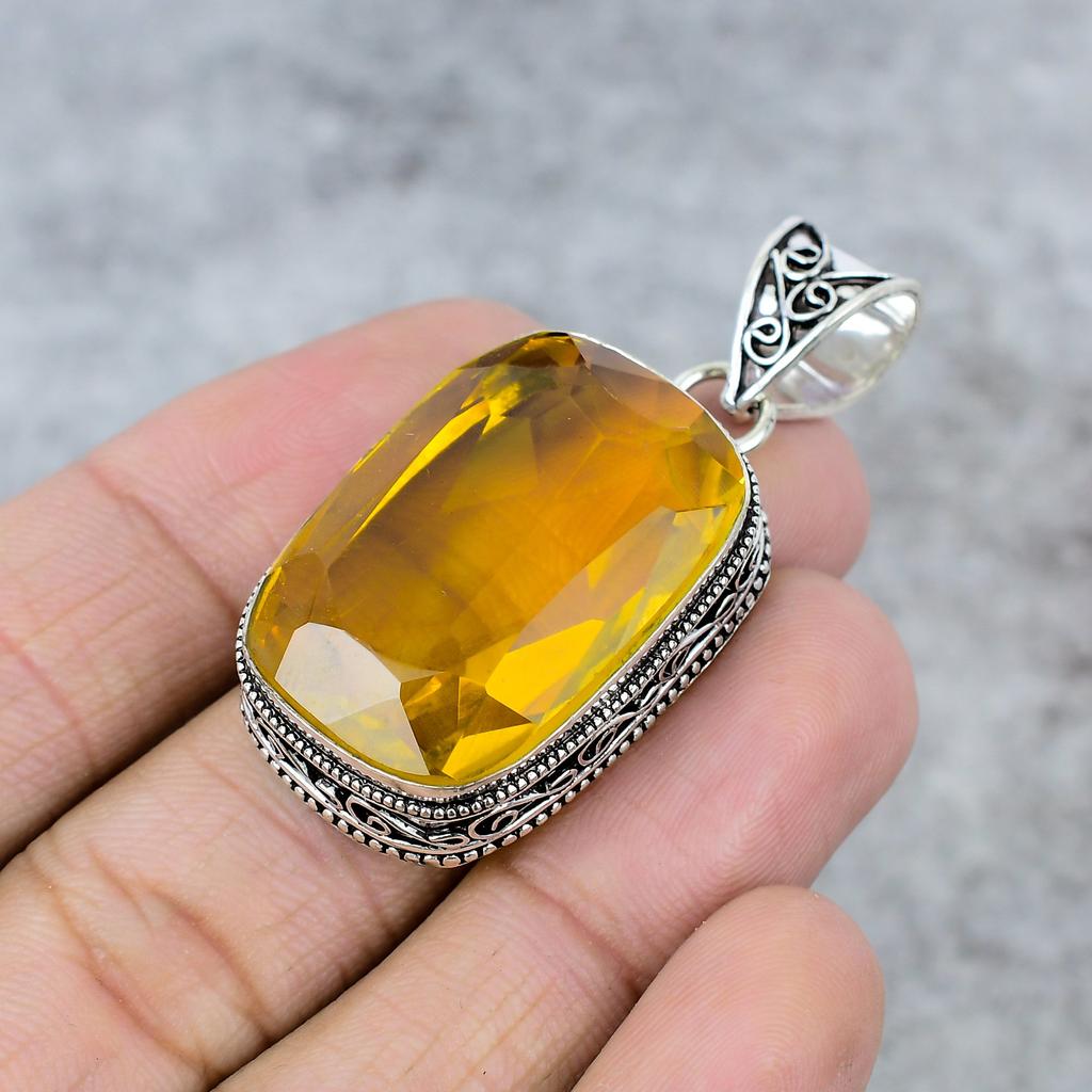 Citrine Gemstone Handmade 925 Steling Silver Jewelry Pendant 1.97" M-250