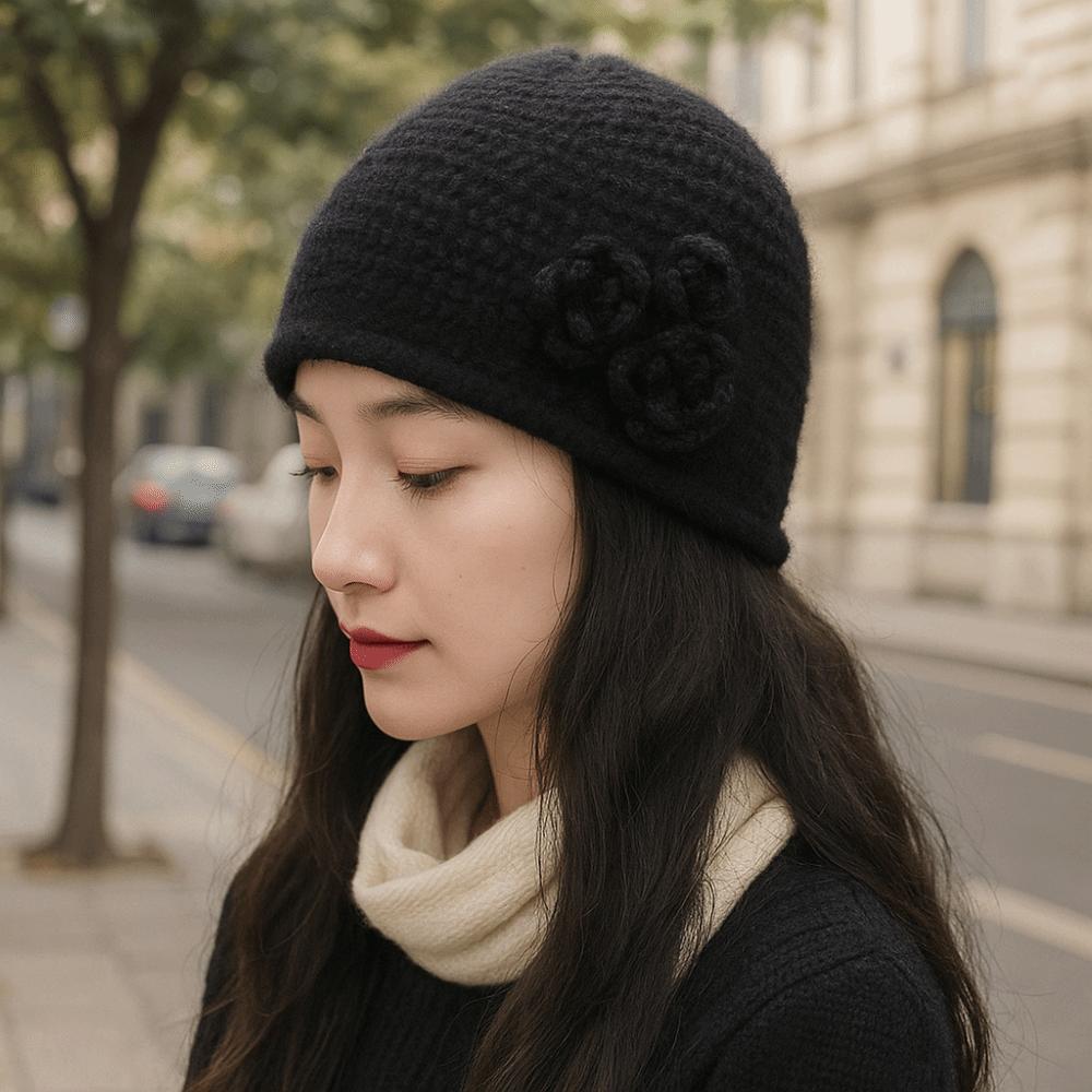 Korean Style Knitted Woolen Hat Elastic Flower Beanie Hat Versatile Winter Warm Hat  Cold Weather