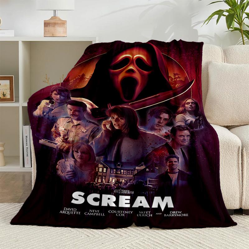 1PC Scr-eam Horror Movie Flannel Blanket Gift, Suitable for Both Men And Women, Soft Ideal for Beds And Sofa, Birthday Or Christmas Gift