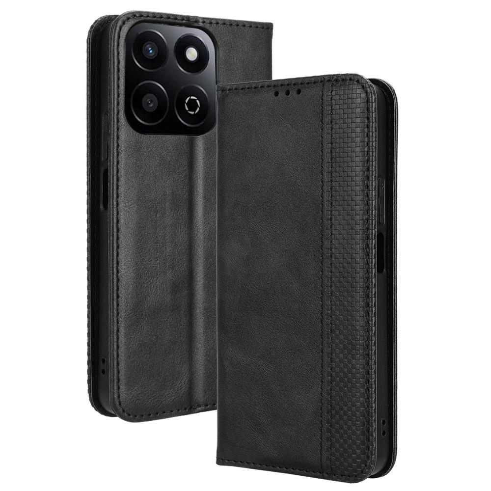 

Для телефона Honor 200 Smart 5G/Play 60 Plus 5G/Play 9T/X7c 4G Чехол Ретро Подставка Кожаный Чехол-бумажник Black