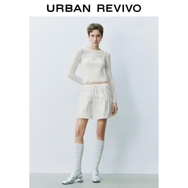 UR Women's Ballet Style Faux Two-Piece Hollow Knit Top