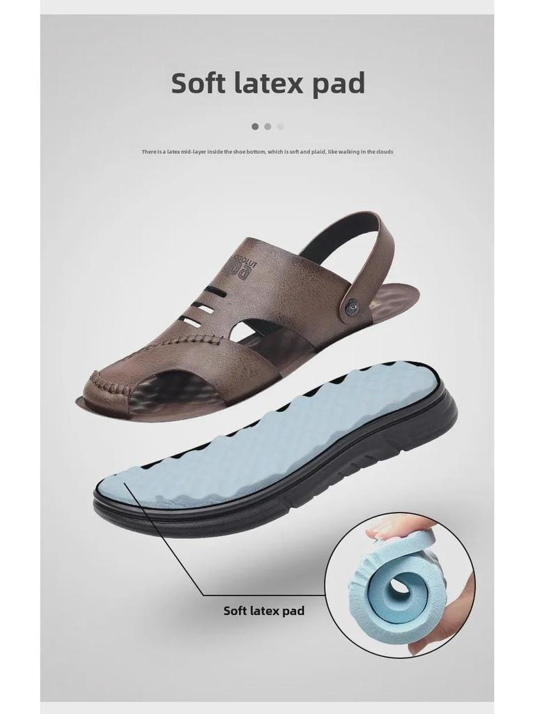 Sandalias de verano de piel auténtica para hombre: zapatos de playa transpirables, informales y suaves para exteriores.