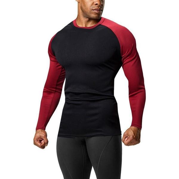 Spring Autumn Men's Fashion Quick Dry Athletic Long Sleeve T Shirt Moisture Wicking Performance Gym Training Tops