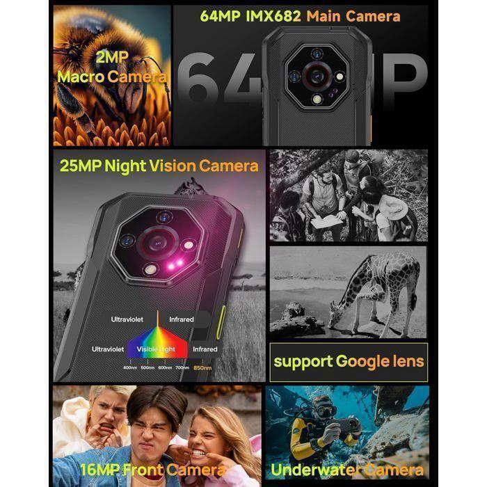 Téléphone Portable Incassable 5G Ulefone Armor X32 Pro 16+256Go 6500mAh 5,65" 64MP Caméra Smartphone Robuste Dural SIM/NFC Noir