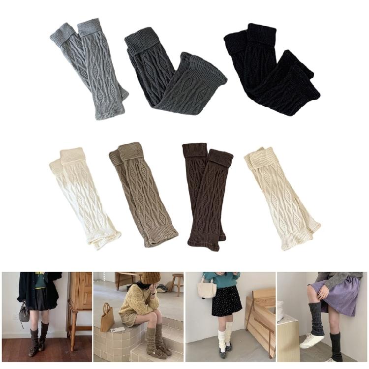 Korean Turn Cuff Leg Warmers for Women Cable Knit Stretchy Footless Socks Students Solid Color Boot Covers Streetwear