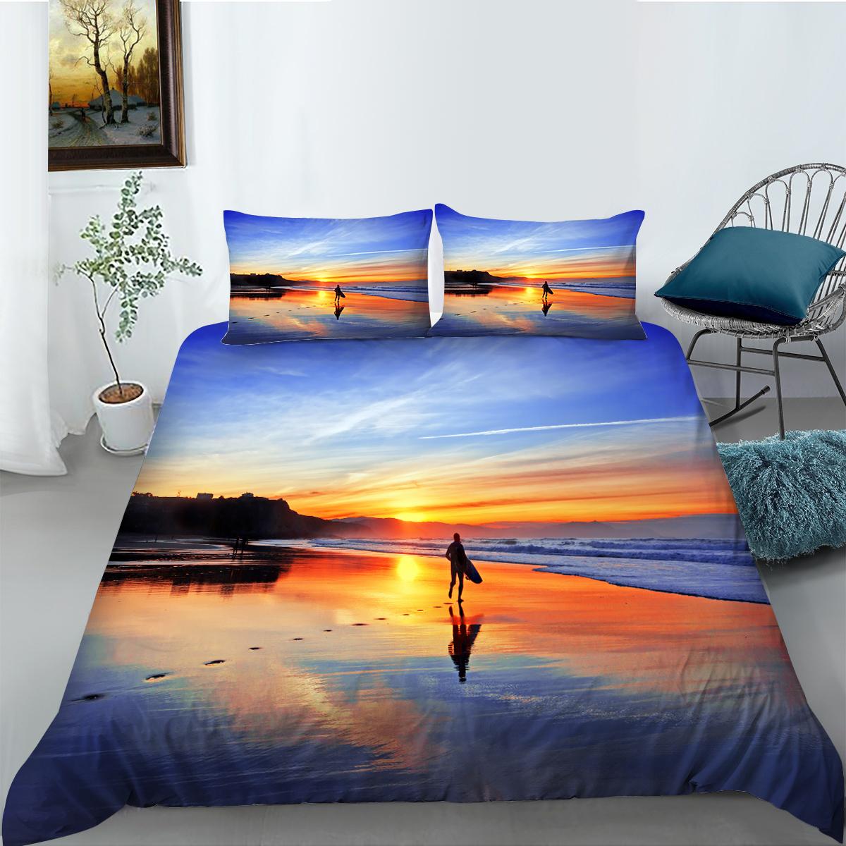 

Домашний комплект постельного белья с пейзажной живописью, пододеяльник, наволочка, простыня/двуспальная кровать, полноразмерное постельное белье, украшение дома AU Double 180x210cm
