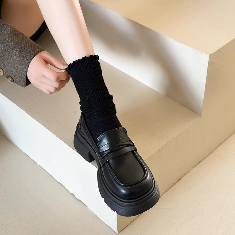 Platform small leather shoes women's 2025 spring and autumn new British retro heightening Mary Jane soft sole versatile black loafers