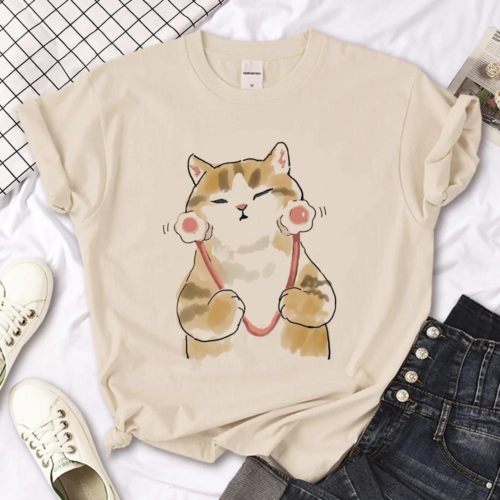 Cat Tops Women T Shirts Streetwear Summer Anime T Shirt Girl Y2k Japanese Clothes