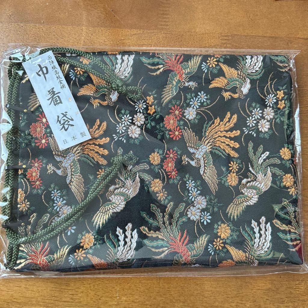 Used Nishijin-ori high-grade brocade drawstring bag, Made in Japan, Bird of Paradise, floral pattern, unused