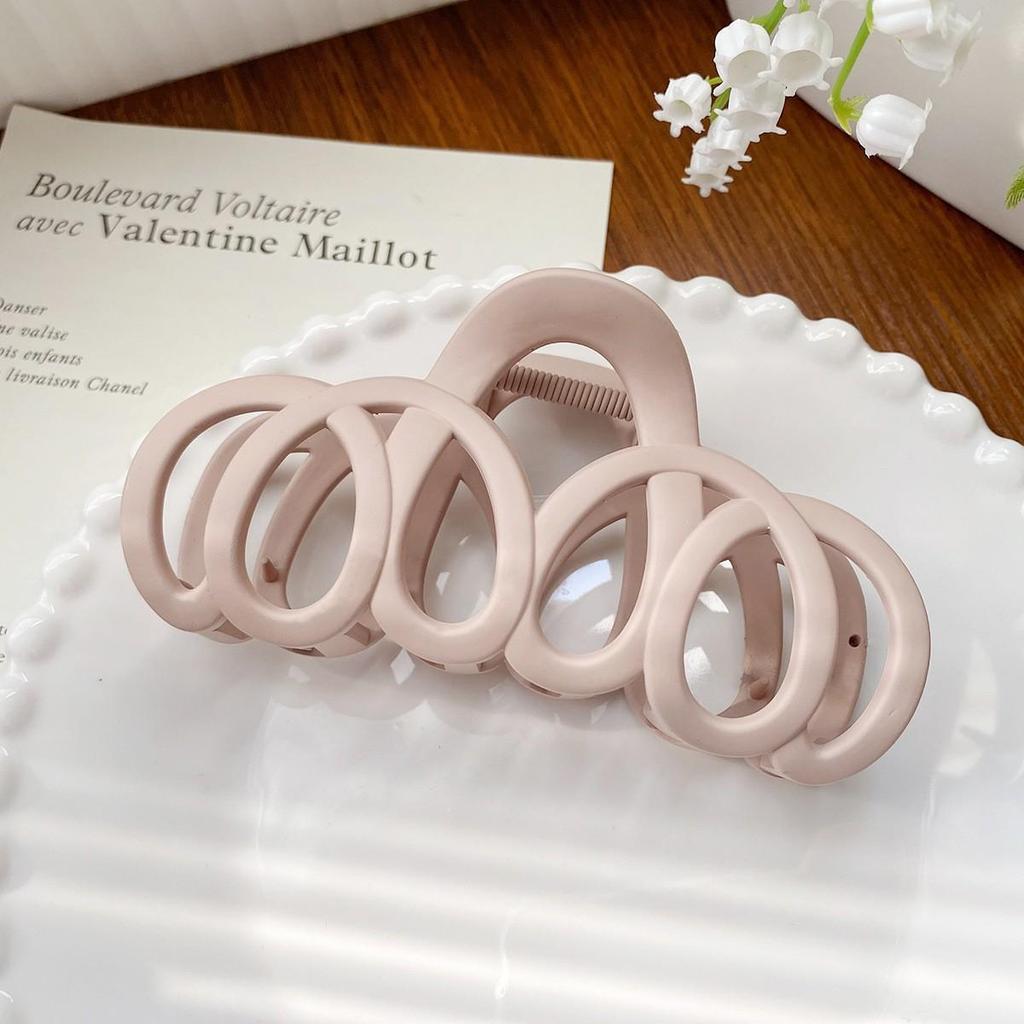Milk Tea Color Large Hair Claw - Korean Style Fashionable Hollow Out Shark Clip for Women's Updos