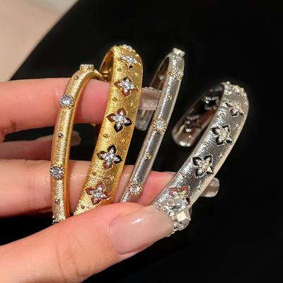 Electroplated Diamond Studded Brushed Vintage Open Mouth Bracelet with a High-end Metallic Feel, Personalized and Cool Style Bracelet for Women