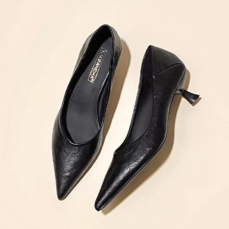 Kitten Heel Bequeme Arbeitsschuhe Damen Neue Damen Spitz zulaufende Zehenpartie Stilettoabsatz Hoher Absatz Einzelne Schuhe Ohne Müdigkeit